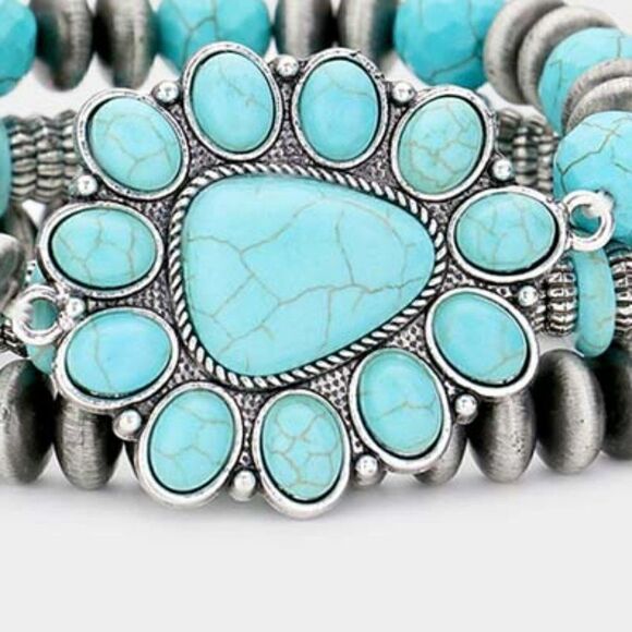 3PCS - Natural Stone Squash Blossom Stretch Bracelets - Picture 3 of 7